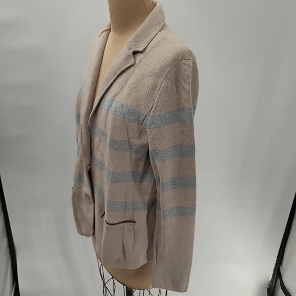 Talbots Beige and Gray Striped Cardigan - Picture 4 of 14